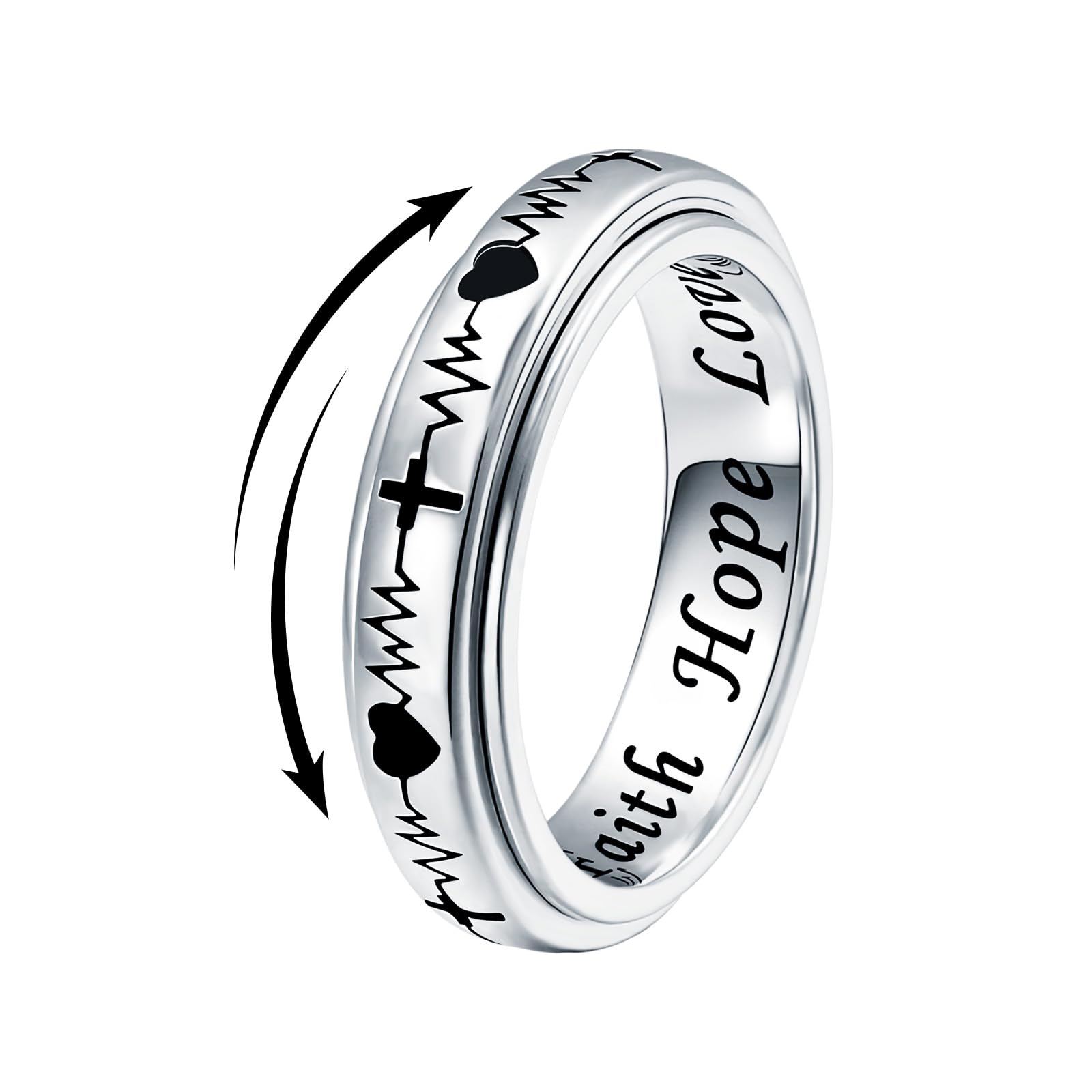 Lonyinlg Anxiety Relieve Spinner Fidget Ring 925 Sterling Silver Rotating Ring ADHD Stress Relieving Ring for Women Men