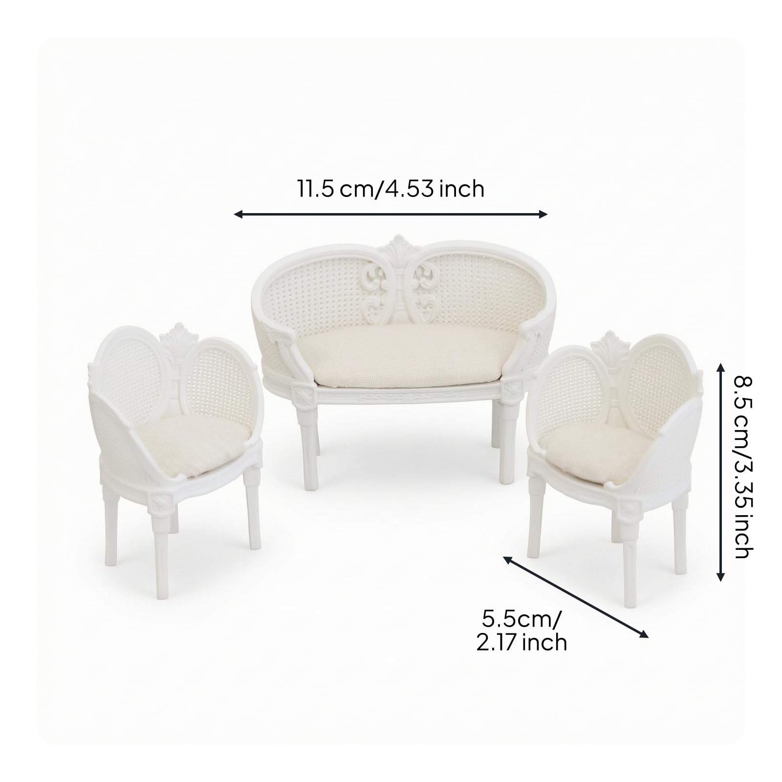 Divanetto in 1/12 con Rattan Tessuto Decorativo Centrale con Cuscino Padded E Gambe Dritte Adatto per Esposizioni E Ambienti Classici