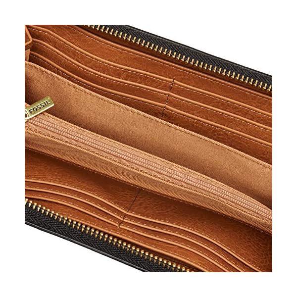 Fossil Women's Logan Leather RFID-Blocking Zip Around Clutch Wallet with Wristlet Strap