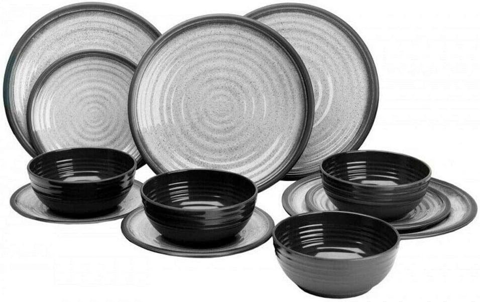 Flamefield Granite 12 Piece Melamine Tableware Dinner Picnic Set