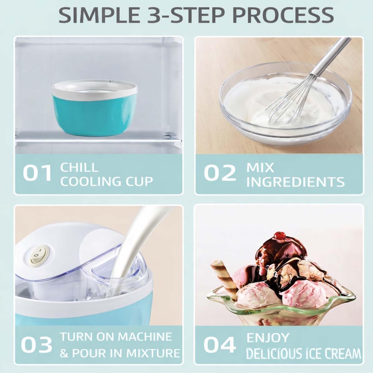 Mini Heladera Doméstica Pequeña, Máquina Eléctrica De Gelato Y Sorbete De 500 Ml (17 Oz), Prepara De 3 A 4 Porciones, Solo 15 Minutos, Control De Un Solo Toque, Mini Heladera Casera Con Cyan