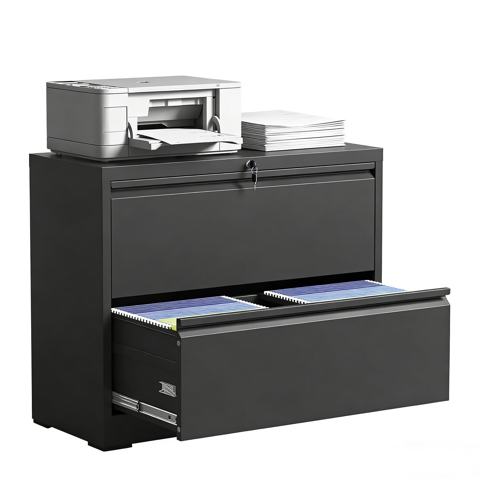 EKJ 2 Drawer Lateral File Cabinet with Lock, Metal Lateral Filing Cabinet for Home Office, Steel Wide Horizontal Filing Cabinets for Letter/Legal/A4/