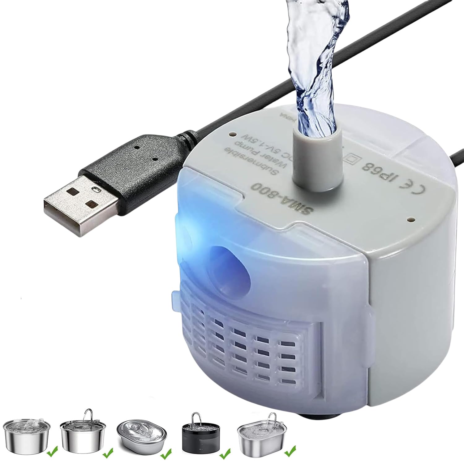 Ewilibe Trinkbrunnen Pumpe Ersatzpumpe mit LED für Katzen Wasserbrunnen Edelstahl Leise Wasserpumpe Katzentrinkbrunnen