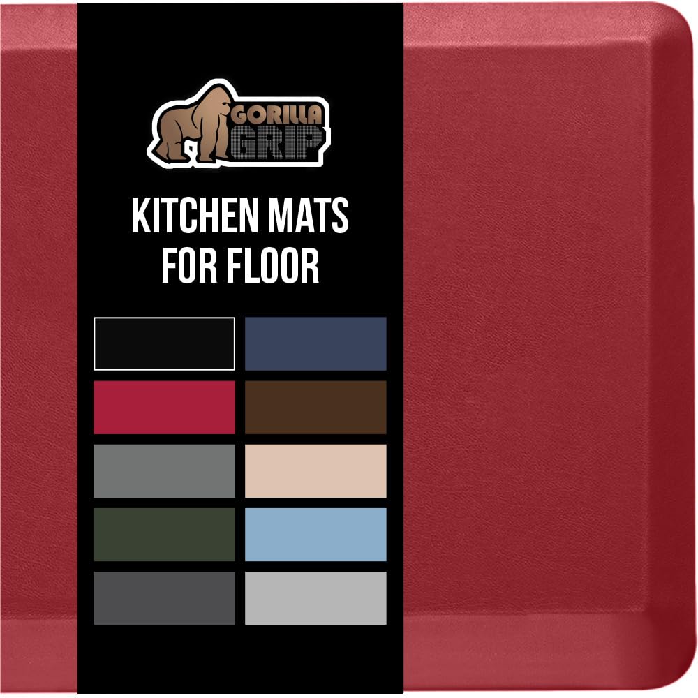 GORILLA GRIP Comfortable Cushioned Kitchen Mats for Floor, 39x20, Waterproof and Stain Resistant Soft Top, 3/4 Inch Thick Ergonomic Standing Desk Anti Fatigue Mat, Foam Supports Ankles and Feet, Red