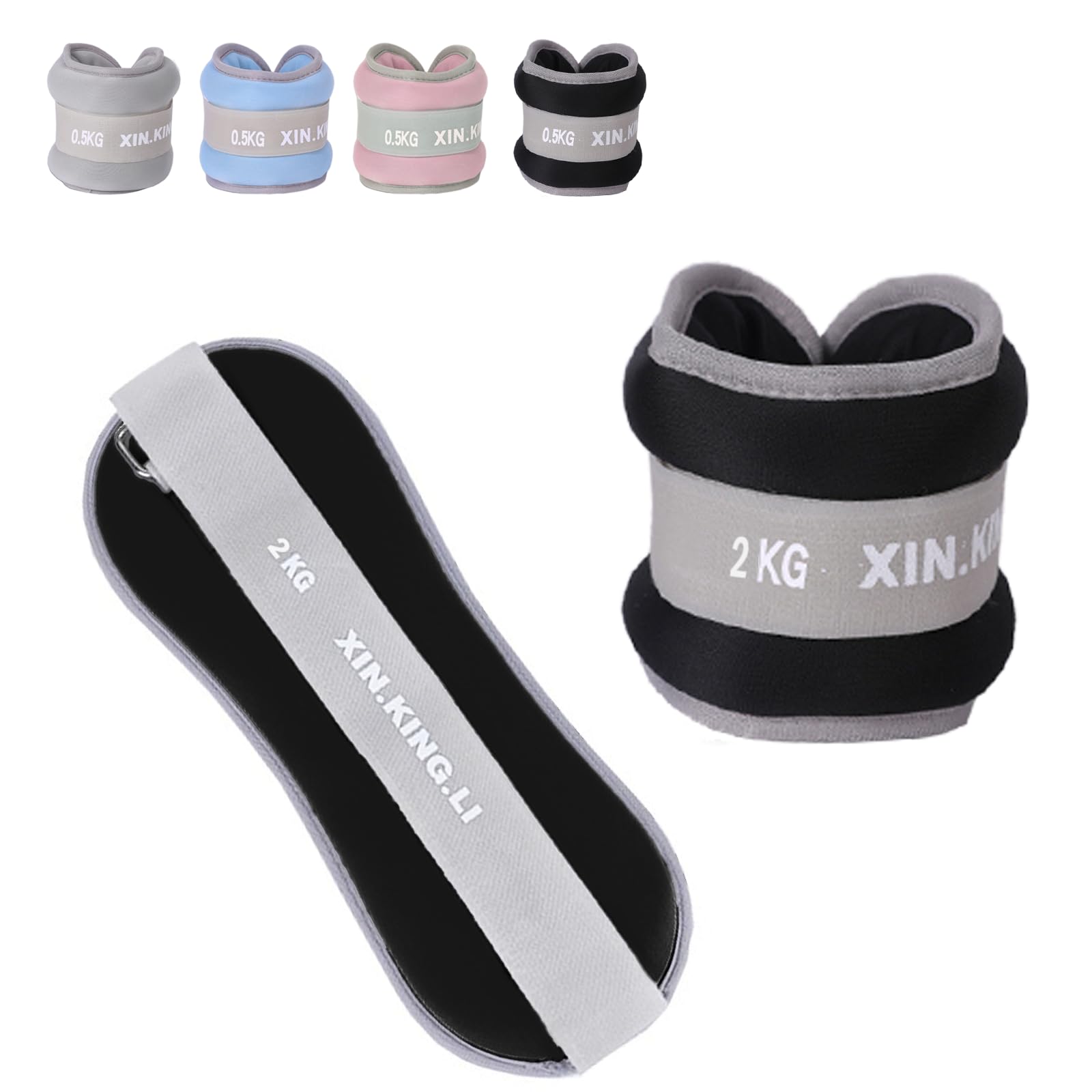 Ankle Weights 0.5kg-2kg Adjustable Neoprene Pair for Women Men, Pilates Fitness Running Walking Gym Strength Training, Wrist & Leg Sandbag Weights Set (Black - 4kg（2kg*2）)