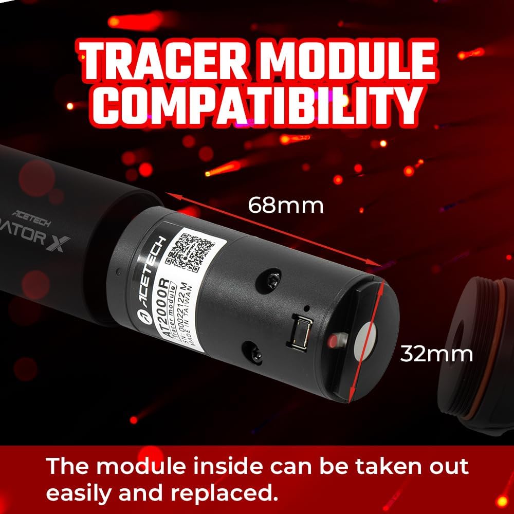 ACETECH Airsoft Riffle Tracer Unit Predator 14mm CCW Negative Thread Glow in The Dark Green/Red BB LED Beam Lighting Effect