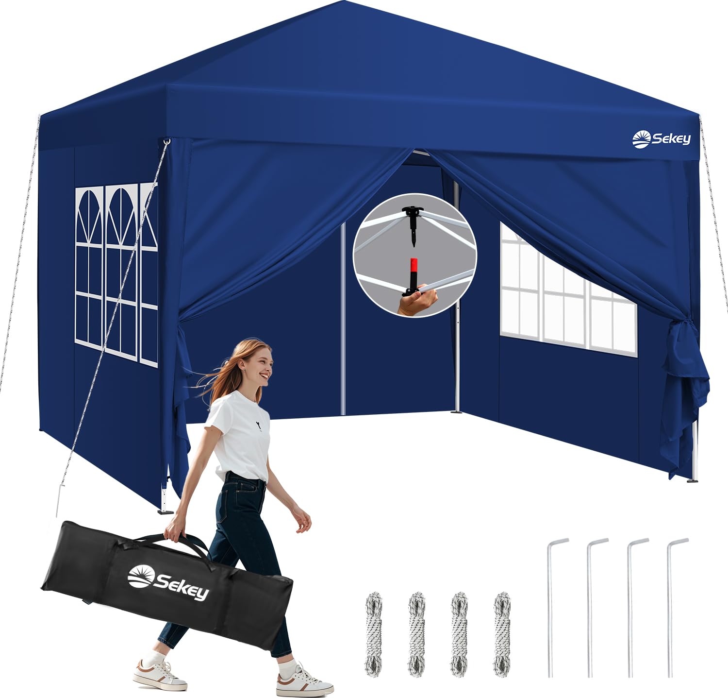 Sekey 3m x 3m One-Touch Pop Up Gazebo with Sides – Instant Setup, Heavy Duty Frame, Waterproof 1000mm, Stable & Windproof, Ideal for Garden, Patio, Parties & Outdoor Events (Navy, 3x3 with Sides) — image 1