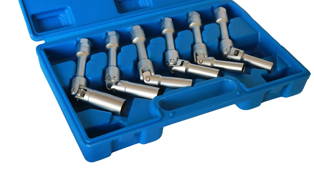 topolenashop Kit 6 Chiavi Bussola snodate per candelette Auto Diesel da 8 a 16 mm 3/8" 160mm