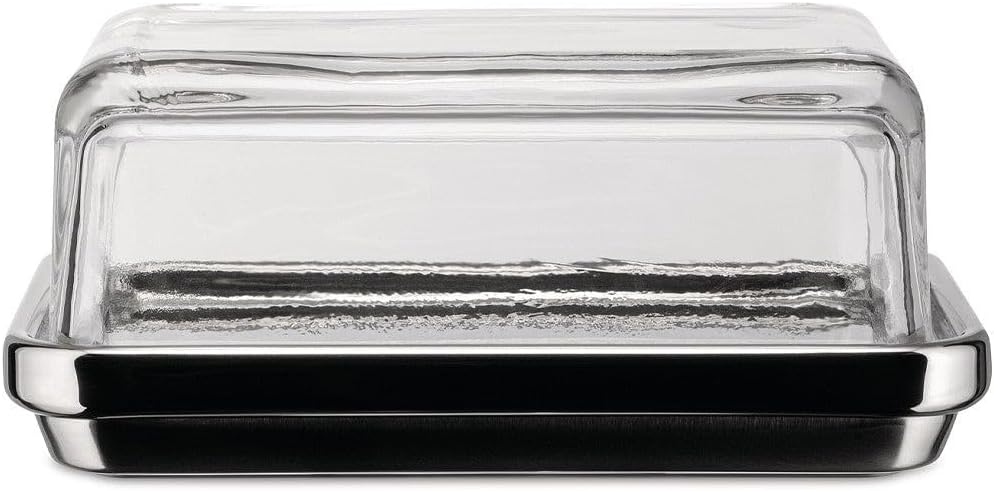 Alessi Es03 - Design Butter Dish with Lid in Steel Glass, Mirror Polished