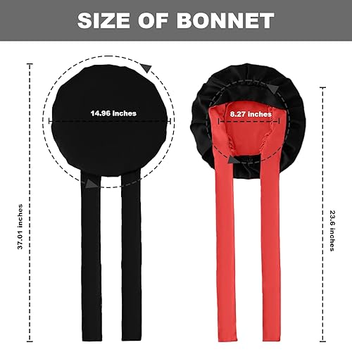 Miniatura 6 de Gorro de satén para dormir con doble capa, gorro de seda larga y ancha, lazo grande para trenzas de cabello rizado