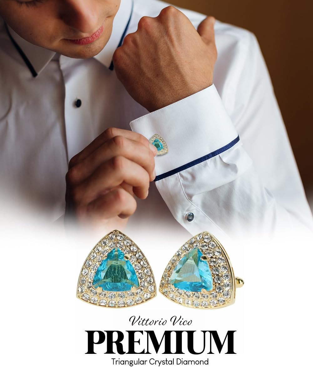 Triangular Crystal Diamond Set Cuff Links for Men – Tuxedo Suit Accessories, Cufflinks for Men