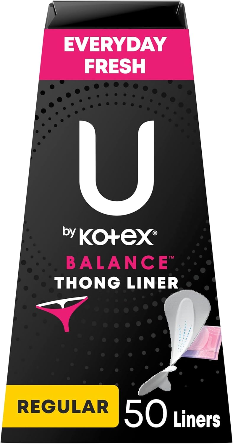 U by Kotex Balance Daily Panty Liners for Thongs, Wrapped, Light Absorbency, Regular Length, 50 Count (Packaging May Vary)