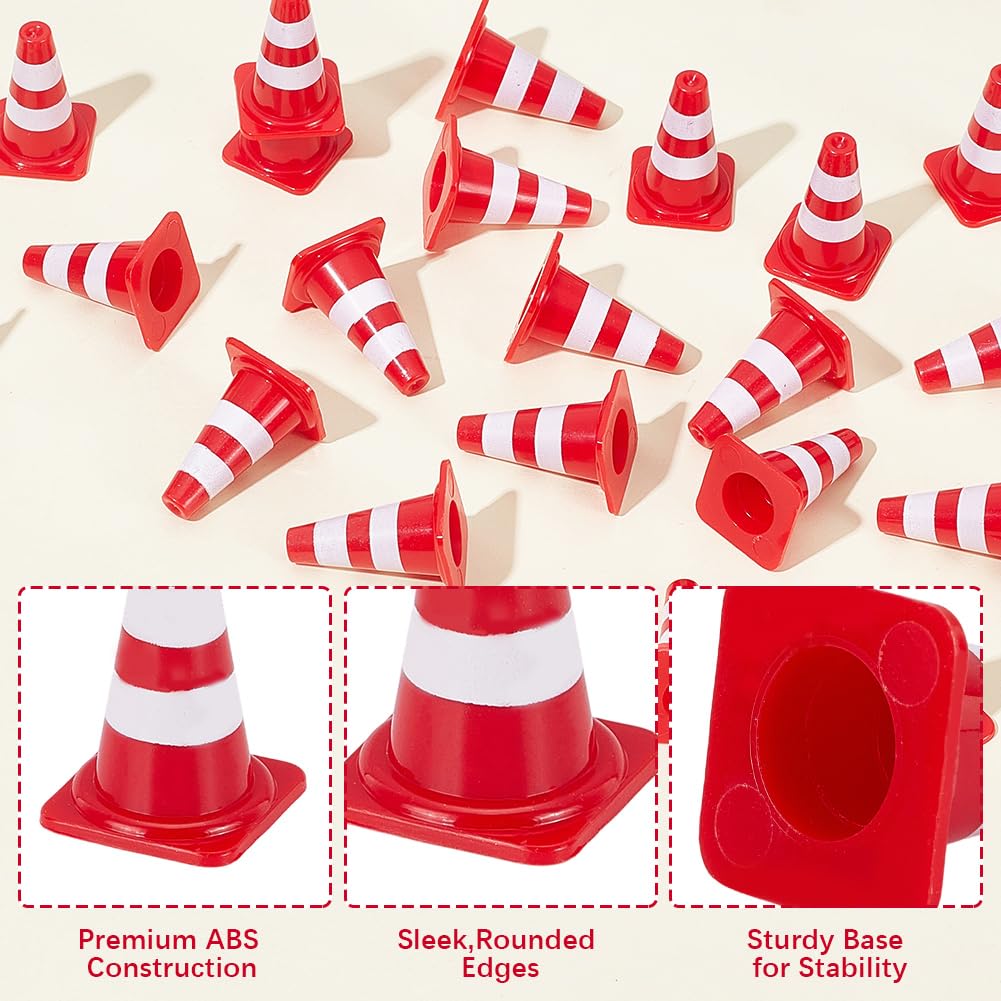 50 cono de Tráfico En Miniatura Mini Señales de Tráfico de Plástico ABS Rojo Pequeño Obstáculo de Seguridad Callejera Modelos de Carretera Figuras Barricadas para Micropaisaje Entrenamiento C