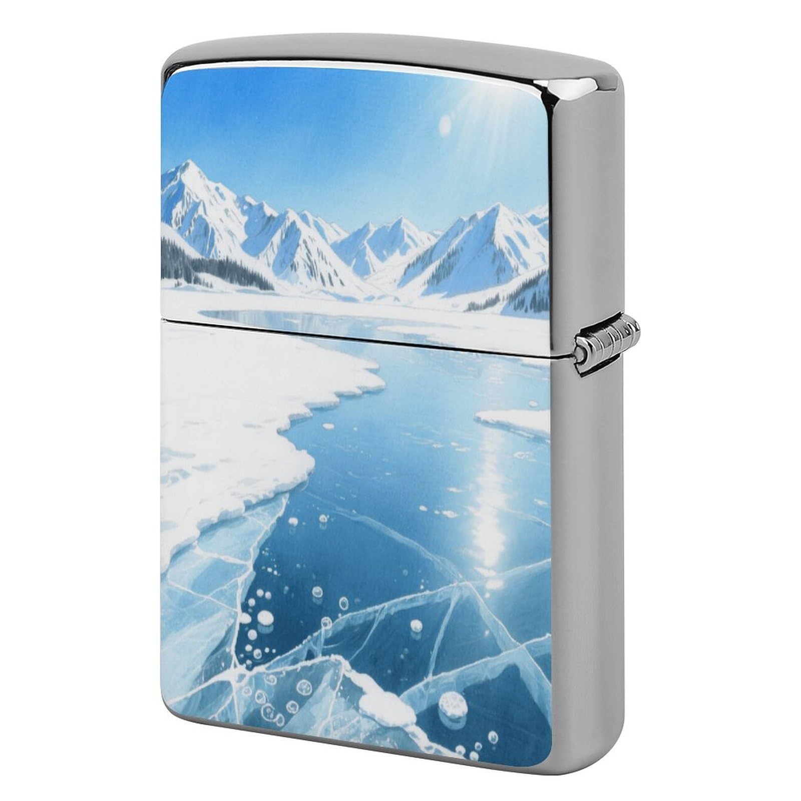 Fekiloot Style Ice Lake And Snow Mountain Lighter Case Cover Metal Lighter Case