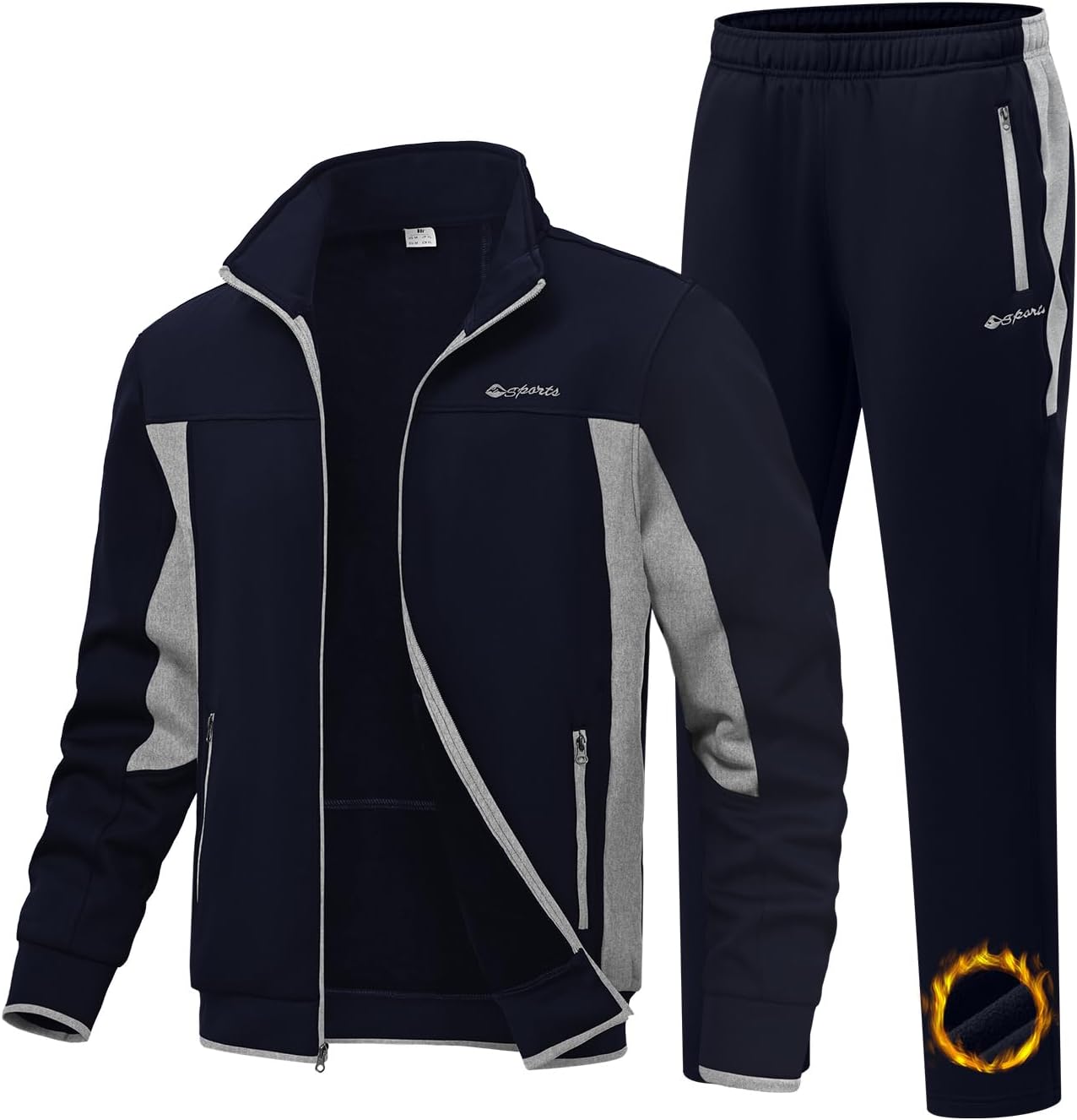BGOWATU Men's Fleece Lined Tracksuits Set Running Jacket Sweatsuit Sport Pant Jogging Outfits with Zipper Pockets