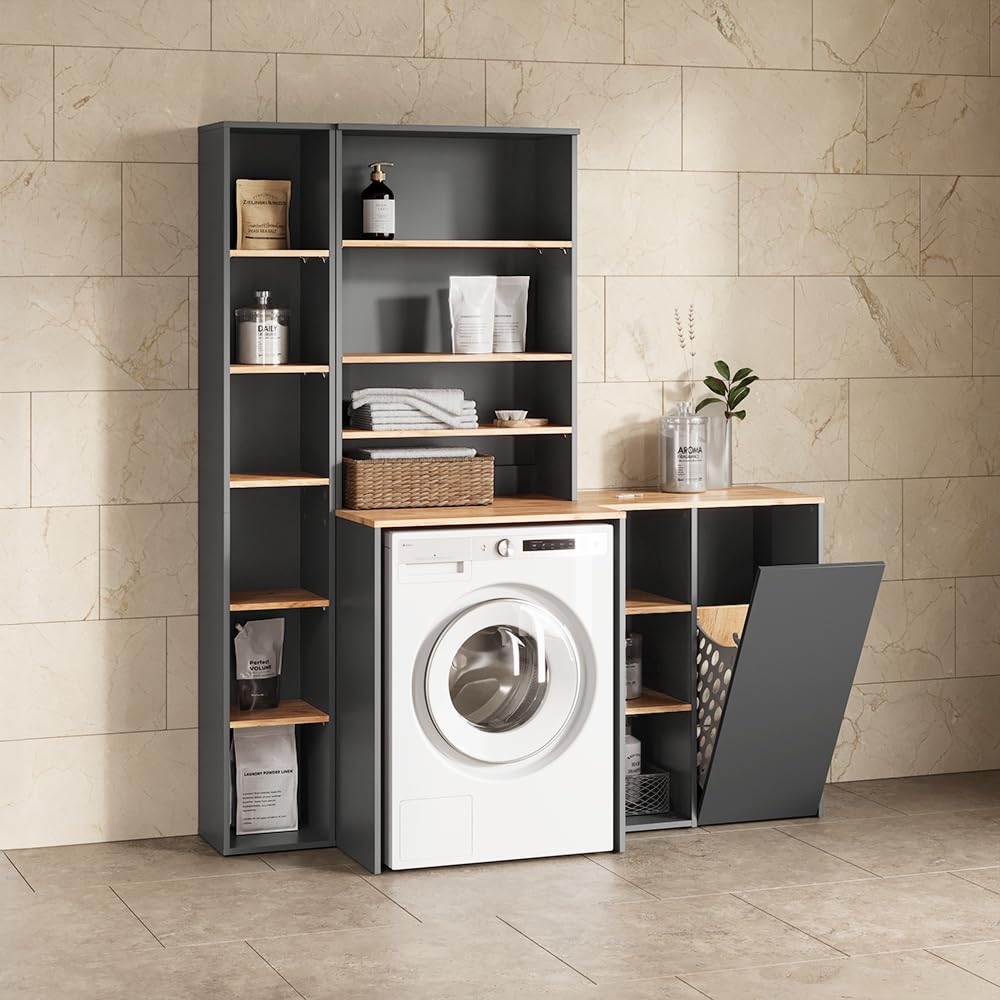 Livinity Mobiletto per lavatrice Paolina Antracite/Rovere dorato 68x88.2 cm