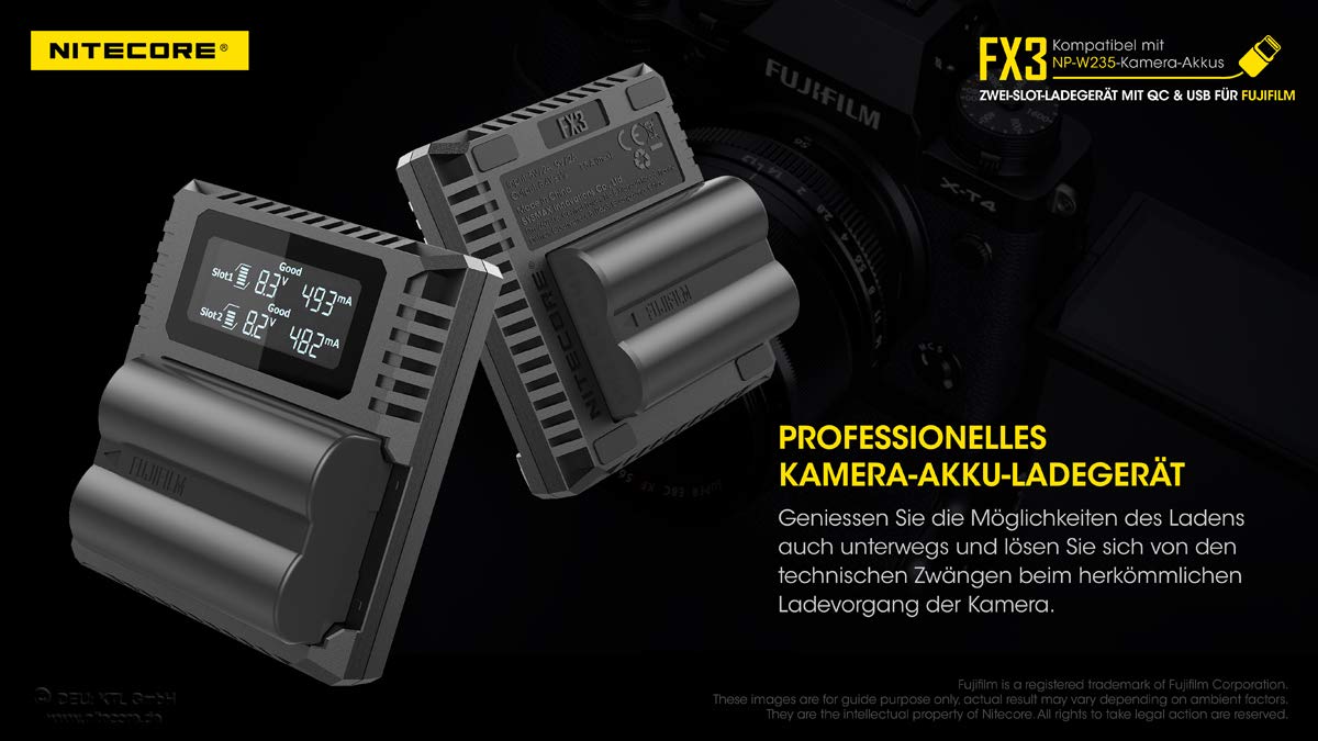 Nitecore FX3 Fujifilm W235 Hour Dual Slot Battery Ładowarka USB