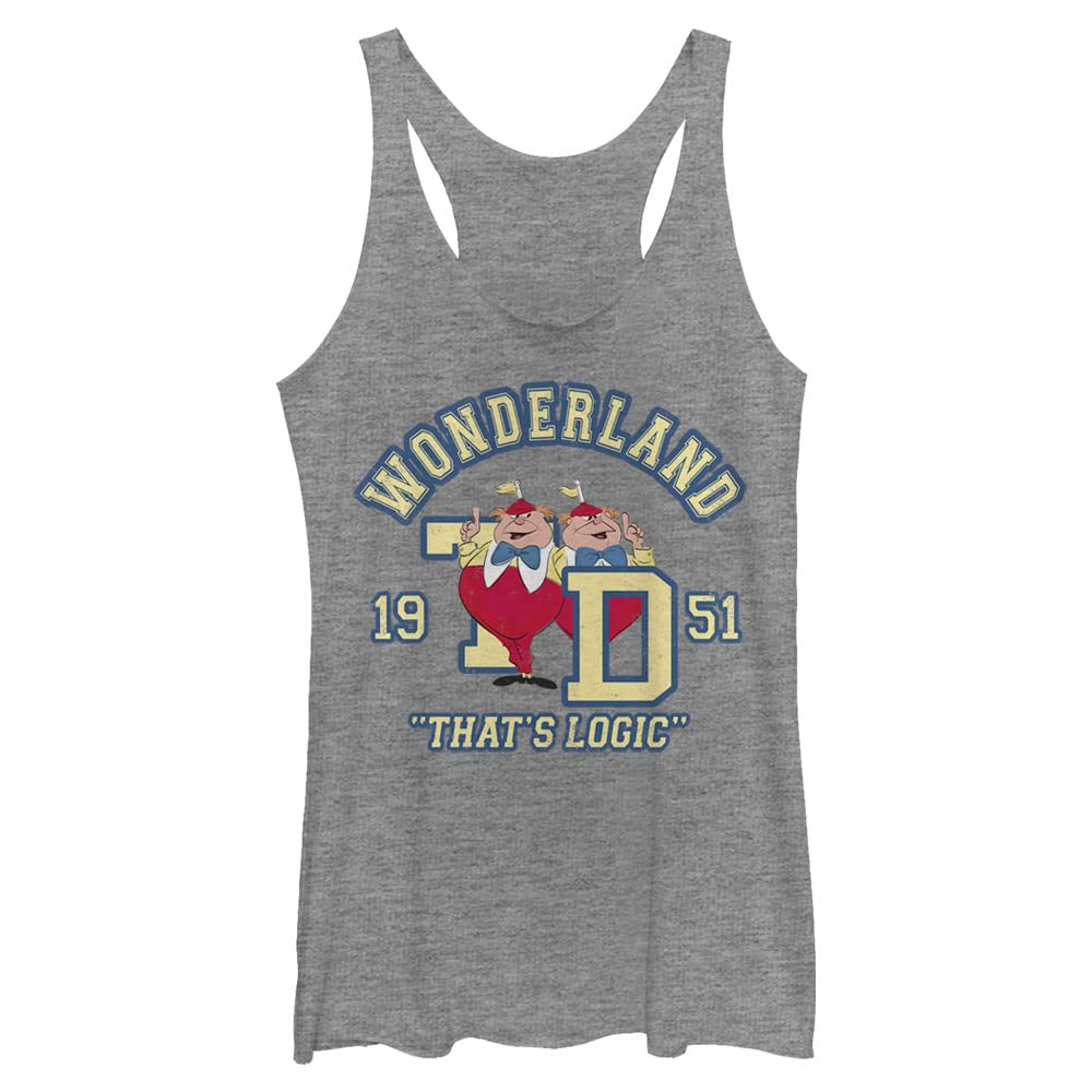 Disney Alice in Wonderland Tweedledee Tweedledum Collegiate Juniors Tri Blend Tank, Gray Heather, XX-Large