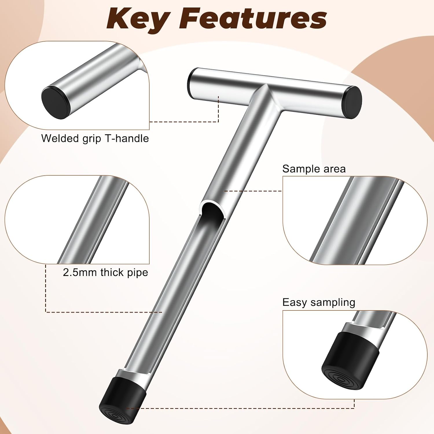 12in Soil Probe Soil Sample Ergonomic T-Style Stainless Steel image 5