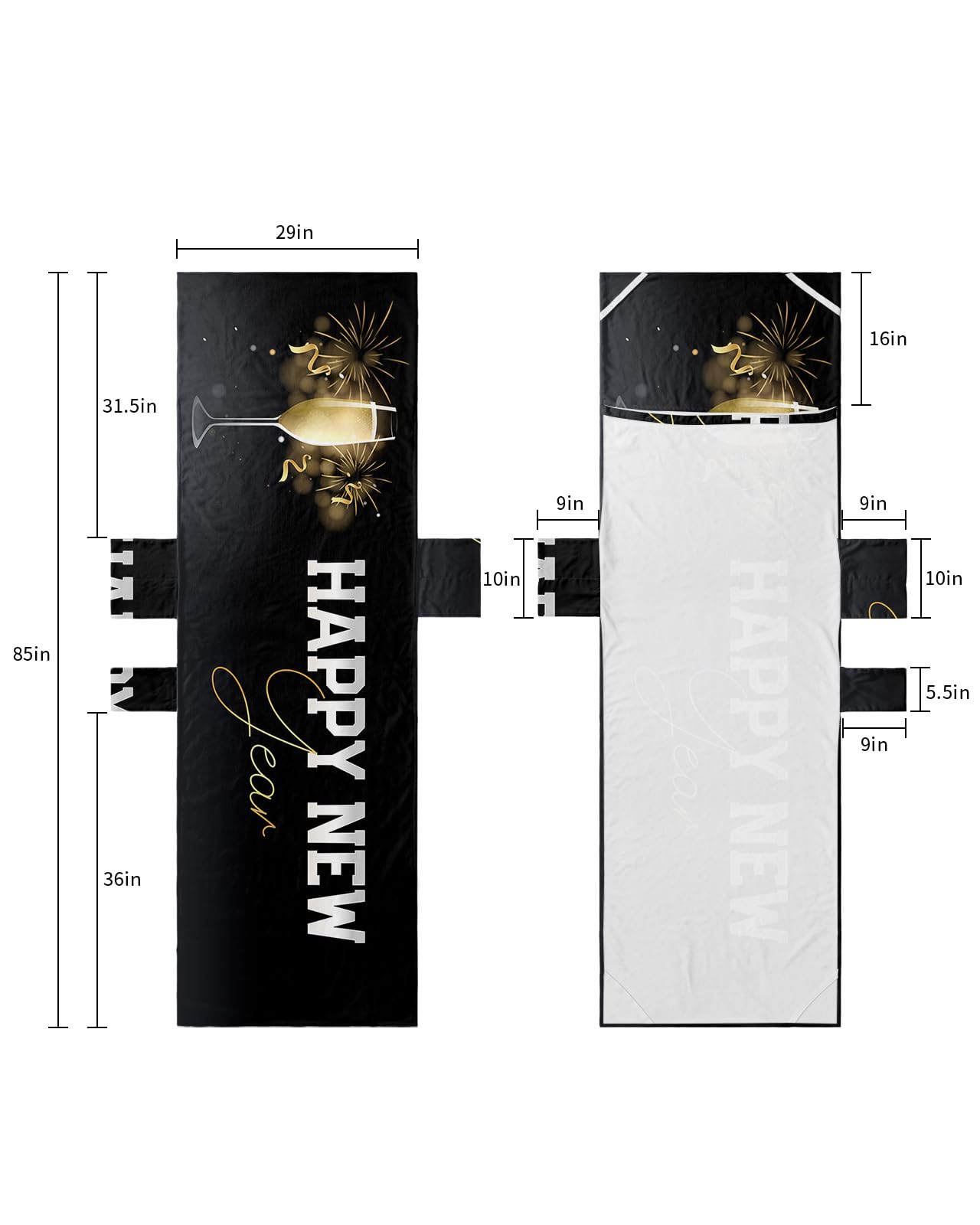 Happy New Year Beach Lounge Chair Towel Cover, Soft Chaise Lounge Towel with Side Pockets Patio Pool Chairs Cover for Beach/Pool Sunbathing 29x85 Winter Yellow Champagne Ribbon