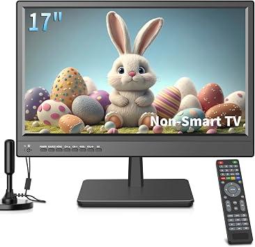 Jexiop 17inch TV,Small Flat Screen TV with ATSC Digital Tuner-HDMI &USB Port in-Dual Power-12 Volt Charger Cable and AC Power Suitable-for Caravan,Kitchen,Bedroom