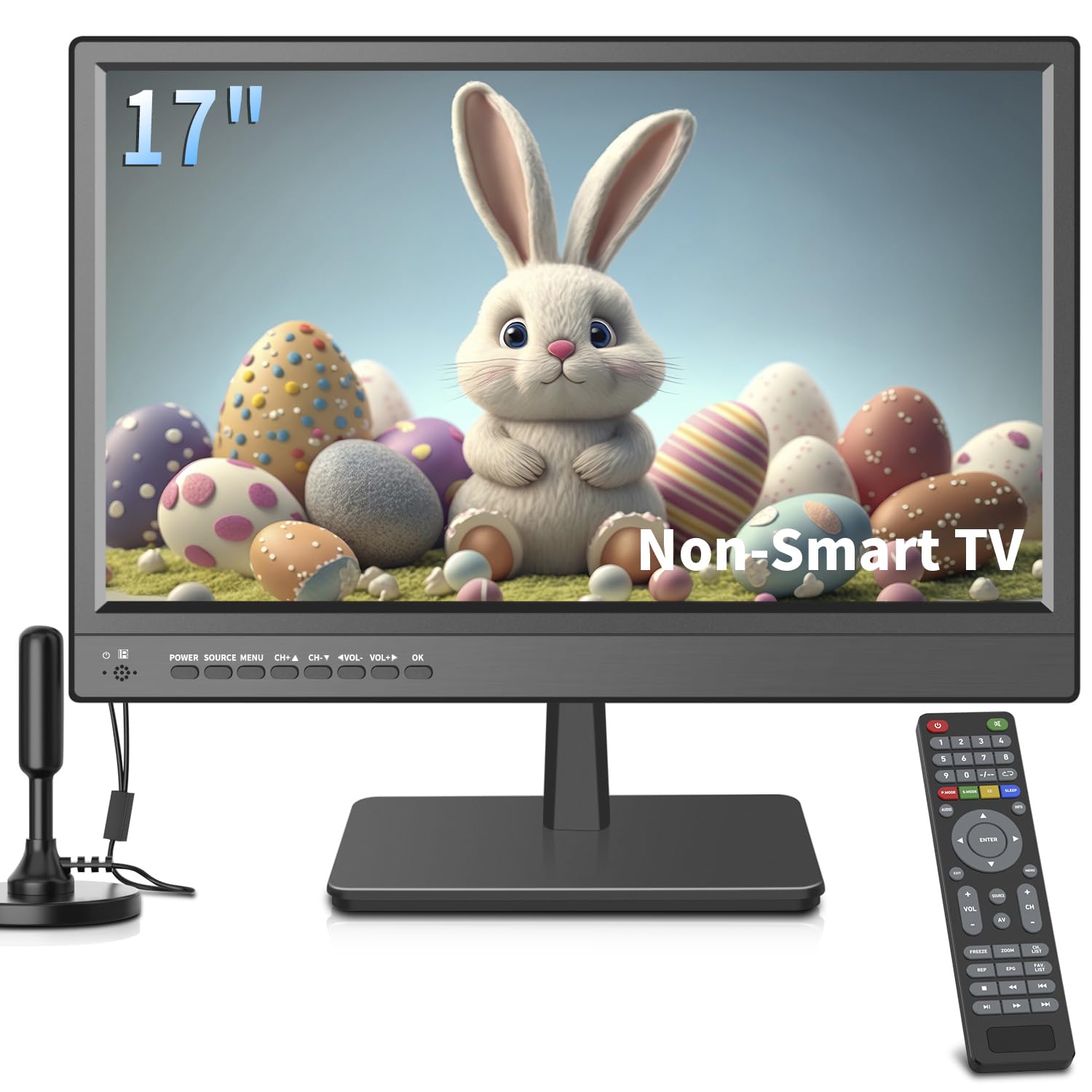 17inch TV Small Flat Screen TV with ATSC Digital Tuner-HDMI USB Port in-Dual Power-12 Volt Charger Cable and