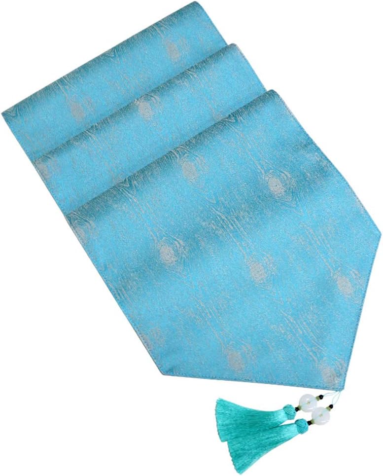 Tassel Table Runner Jacquard Double Thickening Bed Throw Farmhouse Placemats for Coffee Shoe Dresser Tv Cabinet Dinner Decoration-blue1-35x160cm (Brown 35x183cm)