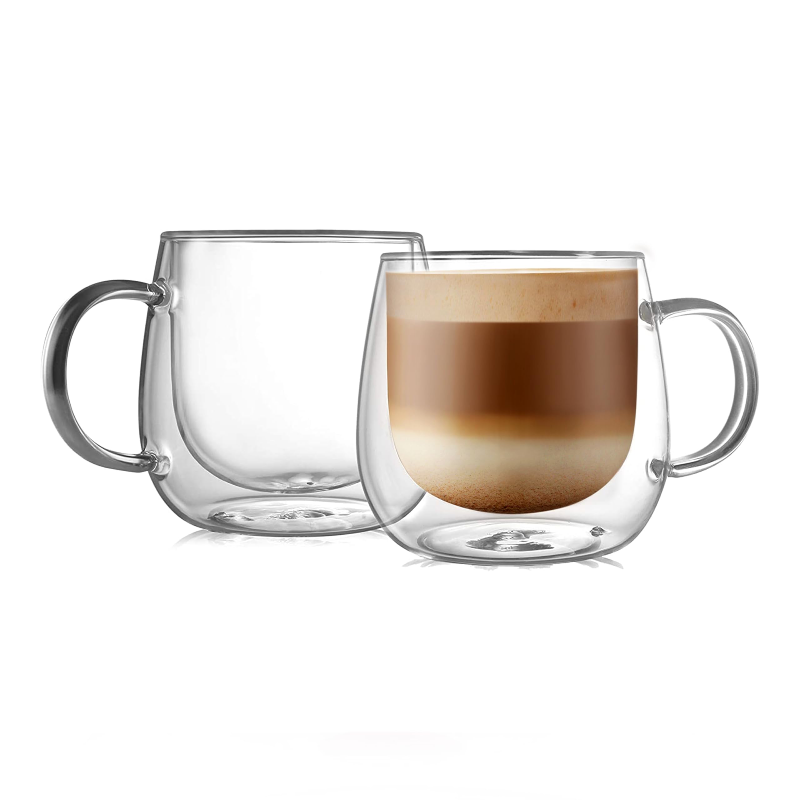 CNGLASS 16oz Double Walled Glass Coffee Mugs(2-pack),Large Clear Coffee Cups with Handle,Glass Espresso Mugs for Latte,Cappuccino,Tea