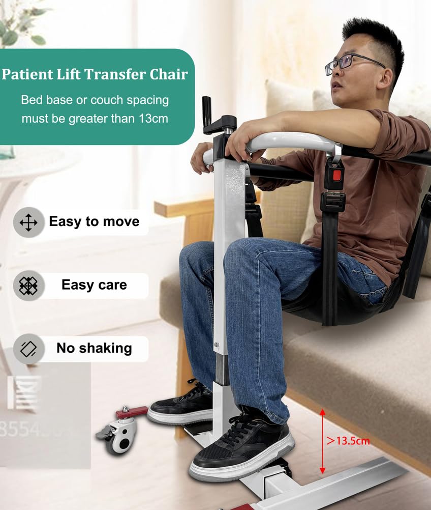 Silla de Traslado con Elevador Manual para Pacientes, con Palanca de Elevación Manual para Uso Doméstico, Silla de Ruedas con Altura y Anchura Ajustables