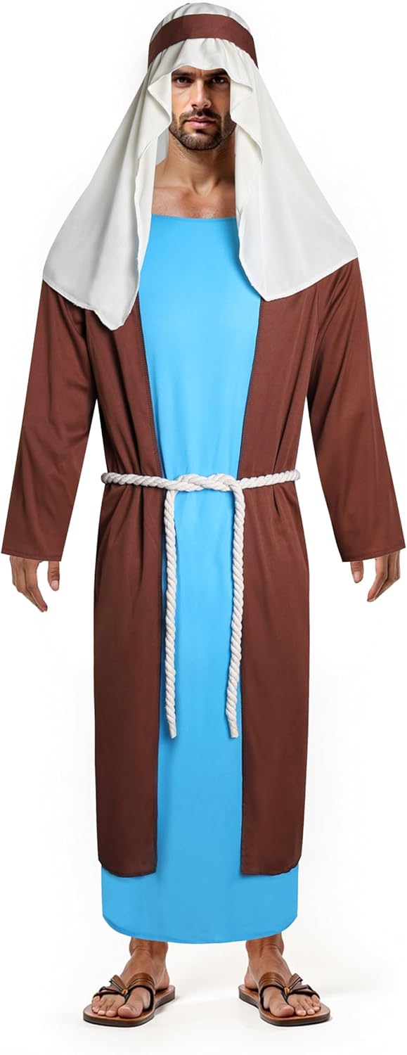 Adult Saint Joseph Costume Biblical Nativity Shepherd Outfit for Men Catholic Saint Halloween Costume