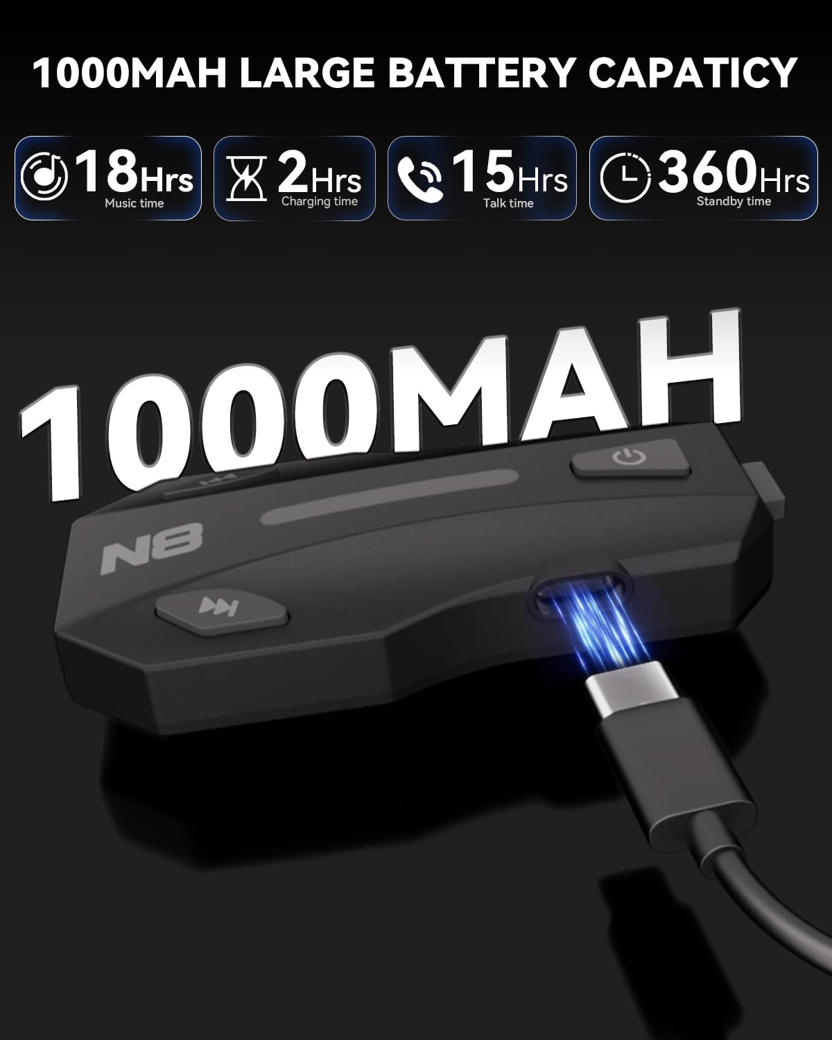 N8 Intercomunicador Casco Moto 8Vías para Motocicleta Bluetooth 5.4,Cancelación de Ruido DSP&CVC,Emparejamiento Universal,P67 Impermeable(2 Paquete)