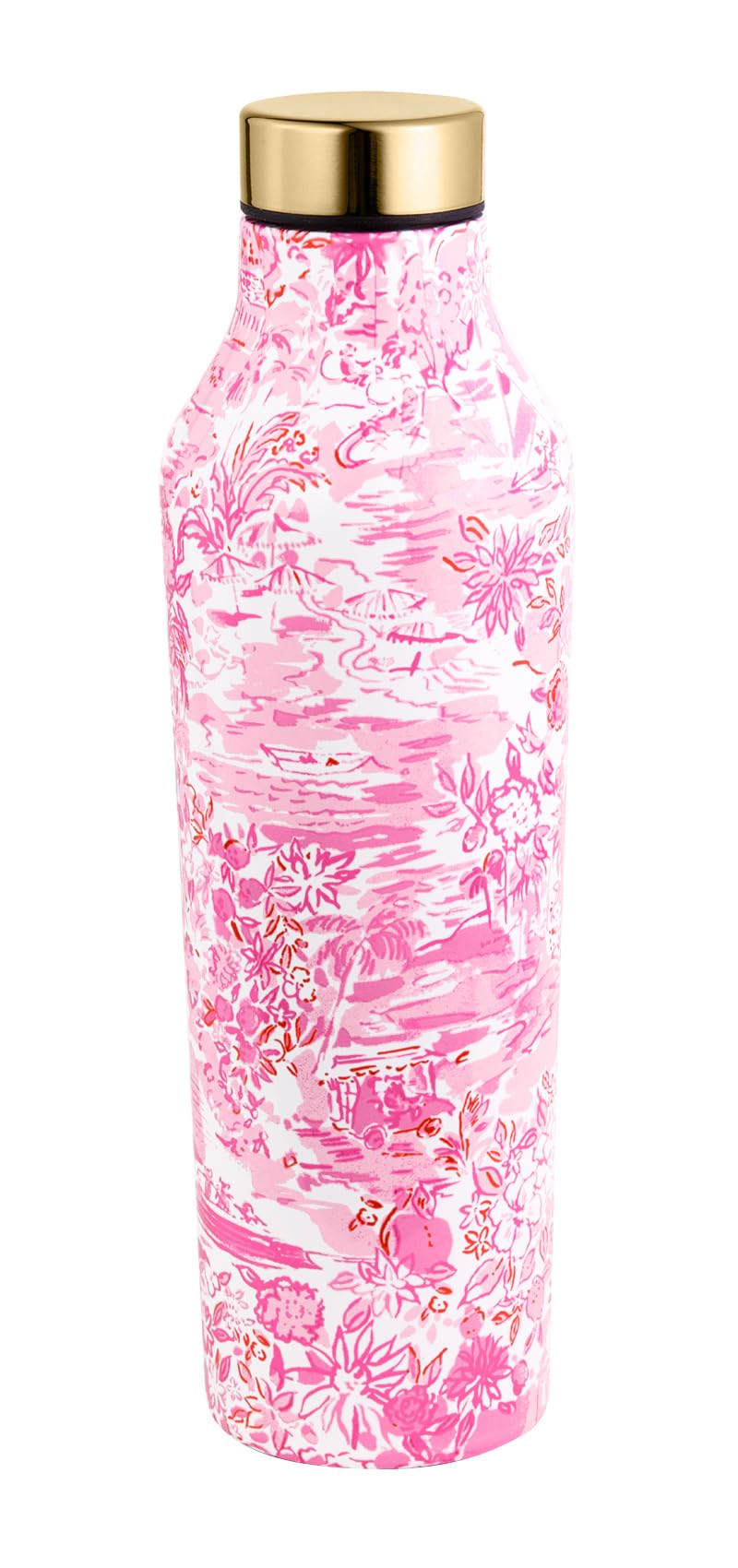 Lilly PulitzerStainless Steel Water Bottle, 18 Oz Metal Water Bottle, Pink Double Wall Insulated Tumbler with Lid, Seaside Scene