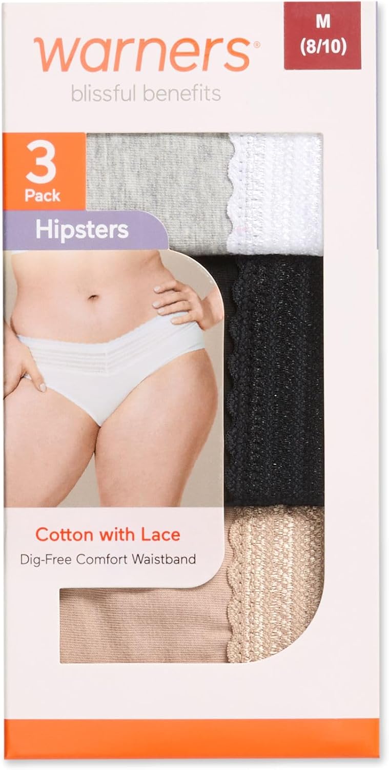 Warner's Women's Blissful Benefits Dig-Free Comfort Waist with Lace Cotton Hipster 3-Pack Ru2263w - Image 2