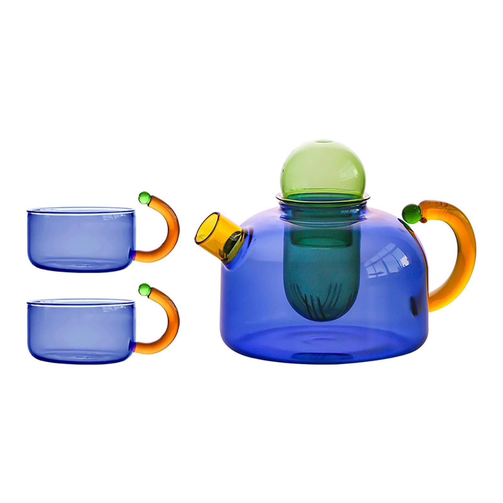 Teekessel, Glas-Teekanne, Teekanne mit Teesieb für losen Tee, transparenter Teekessel, hochtemperaturbeständig, Glas, Tee-Wassertrennung, Filtration, kleine steilende Teekanne,