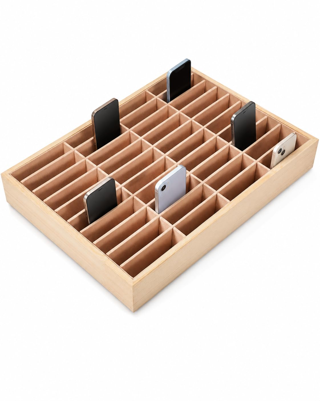PRETYZOOM Scatola Di Immagazzinaggio In Legno Per Telefoni Cellulari A 40 Griglie Supporto Del Telefono Cellulare Da Scrivania Con Fodera In Peluche Vassoio Organizzatore Rettangolare Per