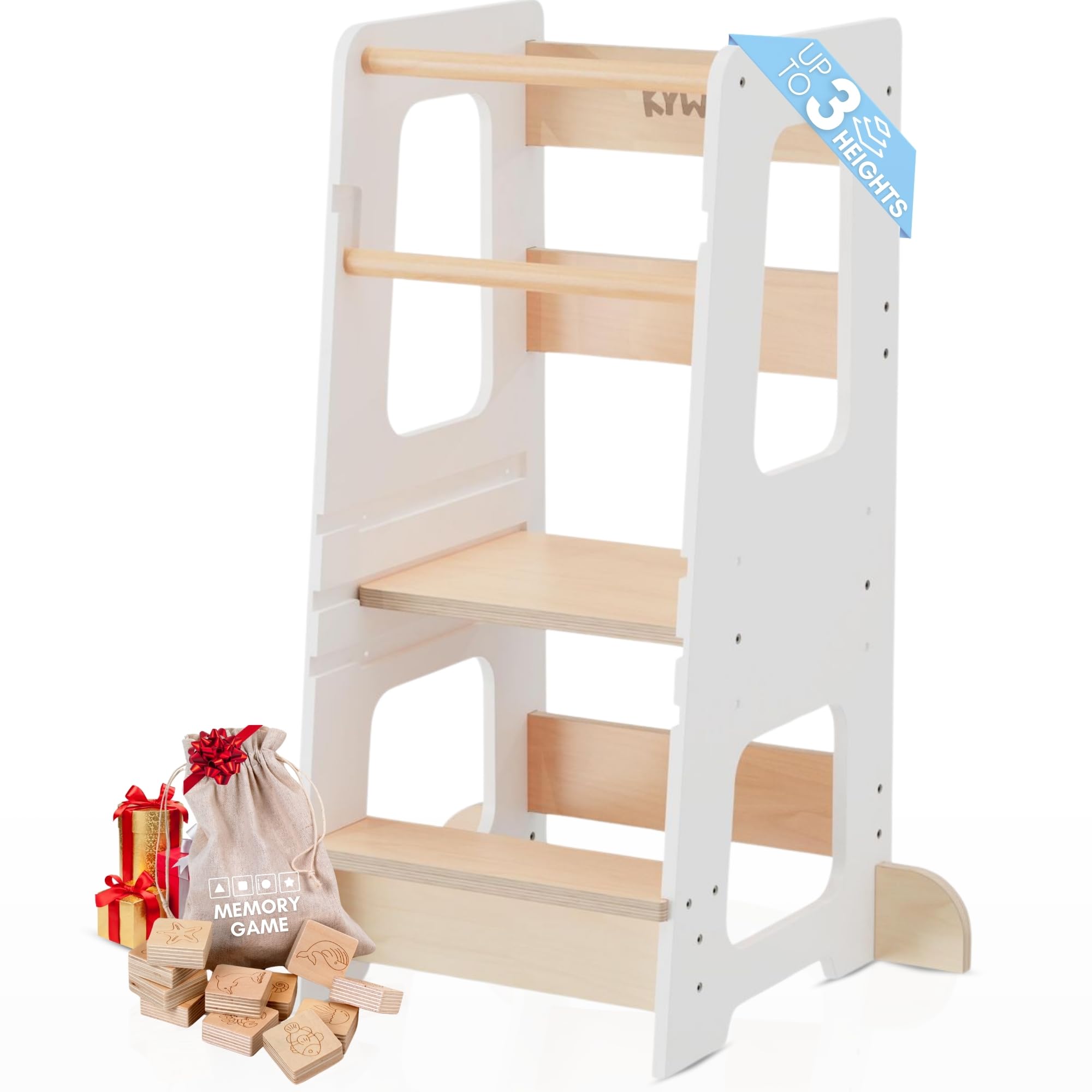Tour D'apprentissage Montessori En Bois - 3 Hauteurs Réglables, Pliable, Pieds Anti-bascule, Pour Enfant à Partir De 12 Mois