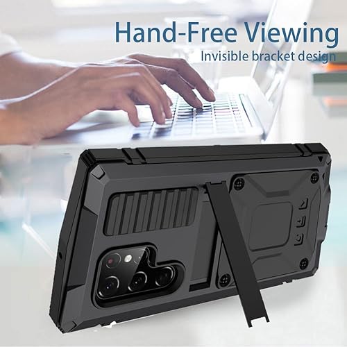 Miniatura 7 de Samsung S22 Ultra - Funda de metal con protector de pantalla y protector de cámara, resistente a los golpes, con soporte, funda rígida para Samsung