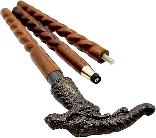 Miniatura 3 de Bastón victoriano de madera marrón con cabeza de dragón de estilo antiguo, latón macizo, estilo náutico, bastón de madera