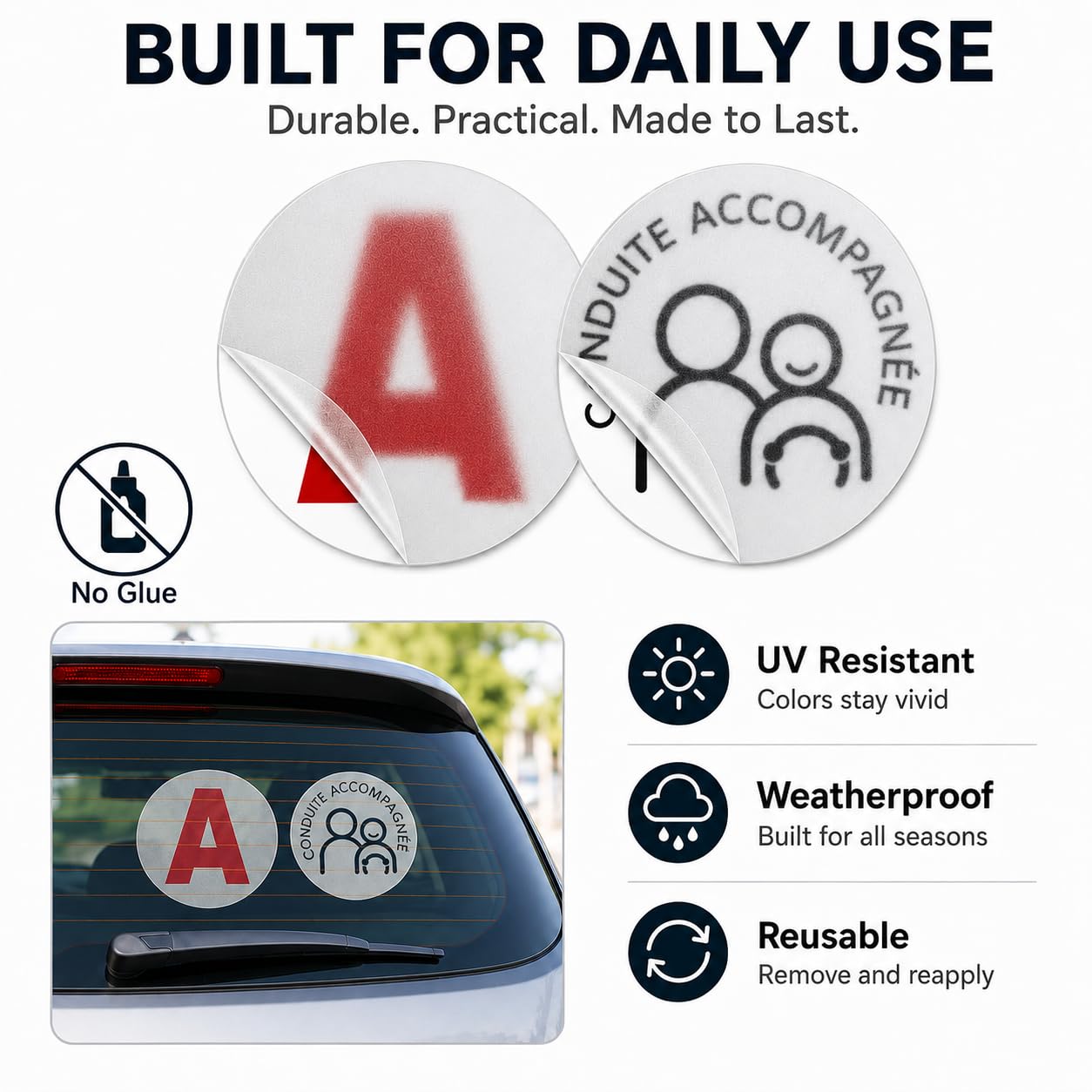 Autocollant Disque A 15cm - Conduite Accompagnée | Autocollant Statique À Poser dans La Vitre (Intérieur), Facile À Poser sans Colle, sans Résidus, pour Jeune Conducteur & École De Conduite