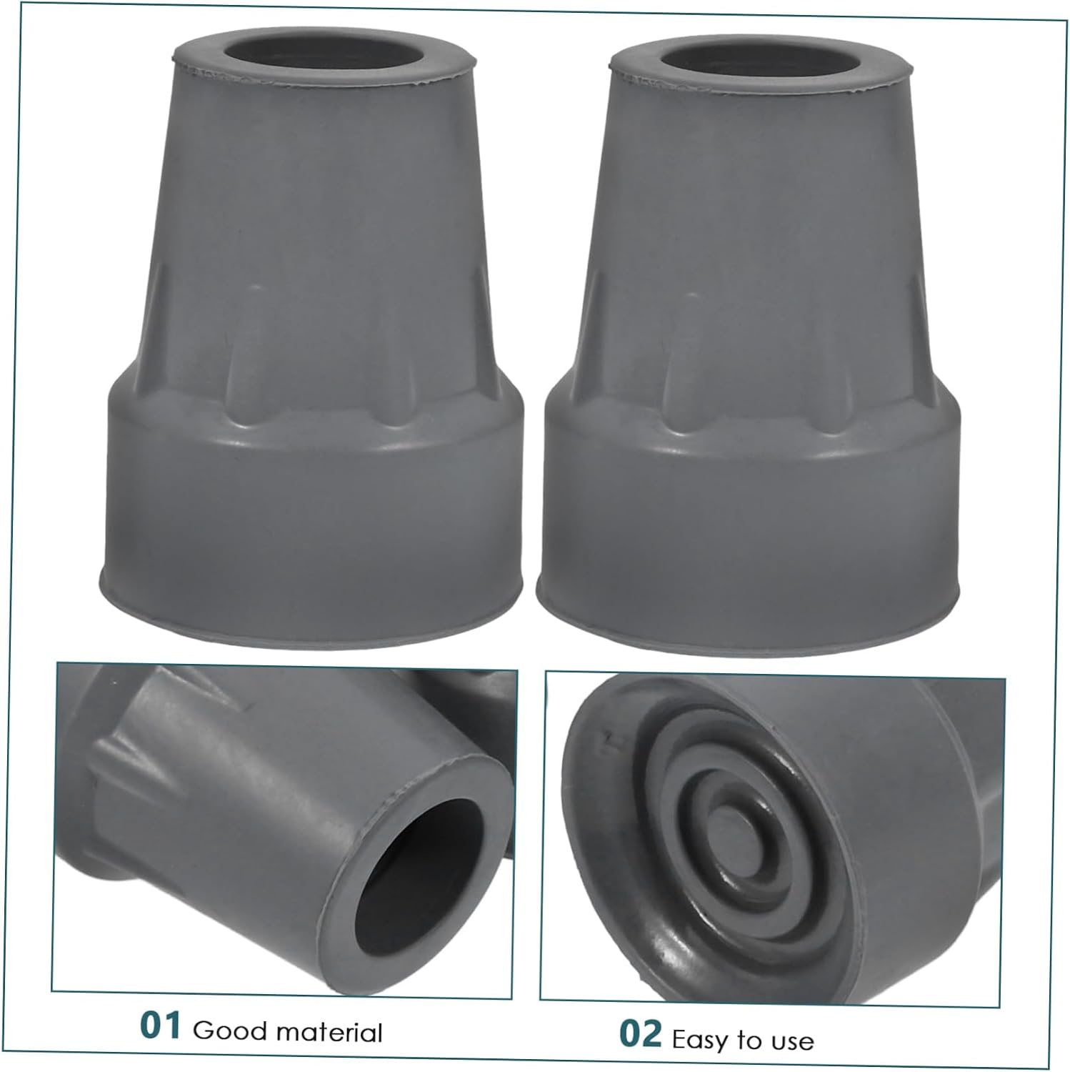 6pcs Elderly Crutch Tips Grey Cane Replacement Tips Non-Slip Crutch Feet Caps Support Foot Pads Accessories