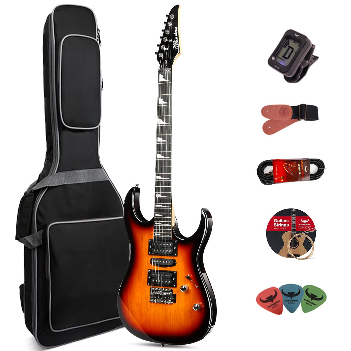 Electric Guitar Kit for Beginners kids Adult, ST Series,39 Inch Full Size Electric Guitar Kit Solid Body with Bag String Strap Picks (Sunset-HSH)