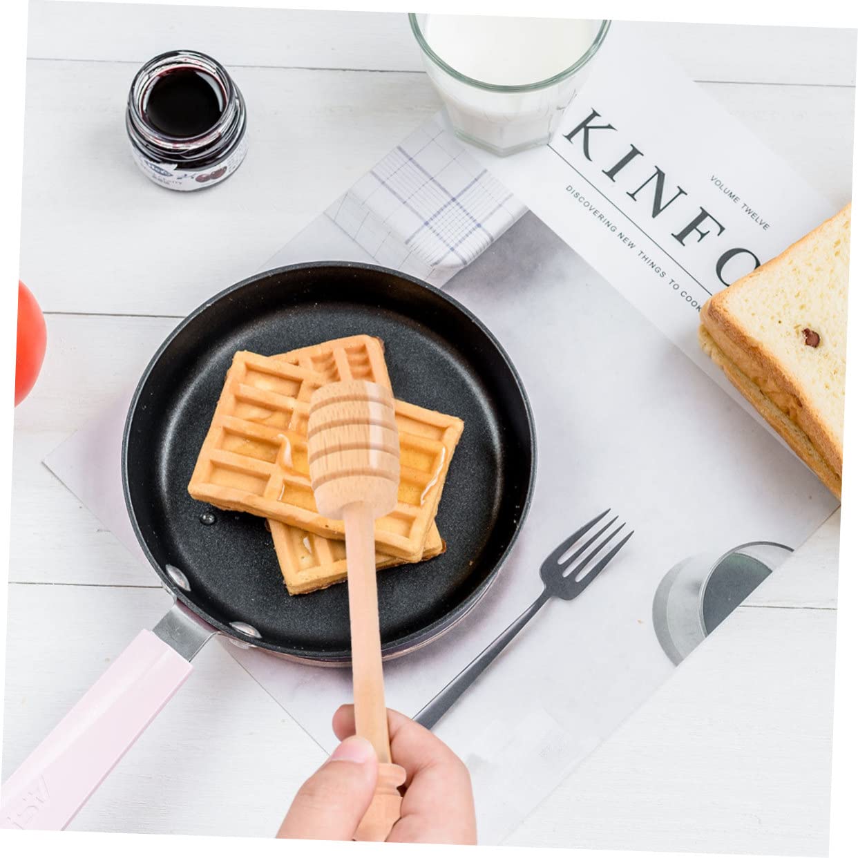 STOBAZA 8Pcs Wooden Honey Dippers for Syrup and Honey Stir Sticks with Comfortable Grip for Easy Mixing Kitchen for Milk Tea and More