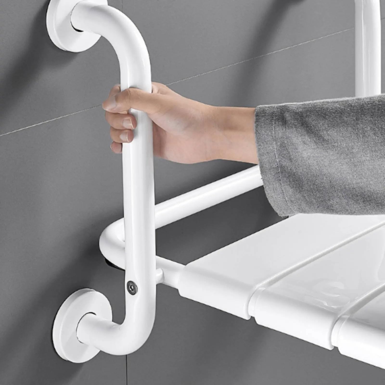 Asiento Ducha Pared Montada Asiento de Ducha montado en la Pared | Trabajo resistente plegable de los apoyabrazos plegables del baño del banco plegable a prueba de herrumbre(Yellow)
