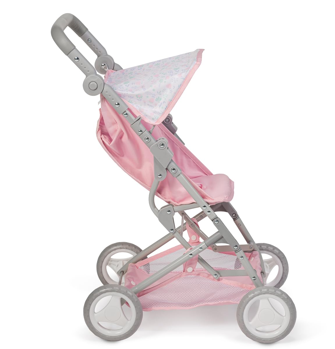 JC Toys - Passeggino pieghevole, per bambole fino a 45 cm, ideale per giocare e passeggiate, rosa con decorazione floreale, progettato da Berenguer, +3 anni