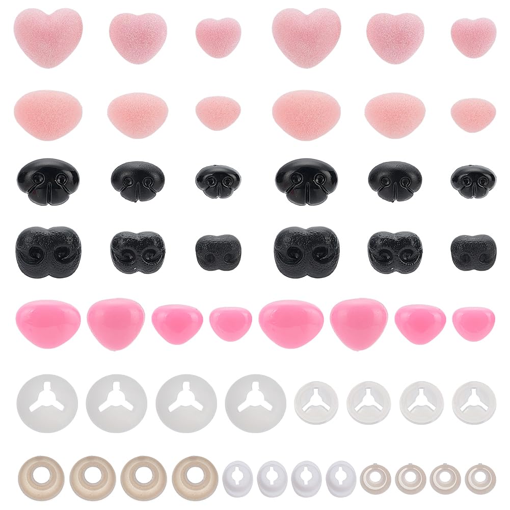 PH PandaHall 64pcs 5 Styles Safety Noses for Crochet Animals, 10~18mm Black/Pink Crochet Noses Plastic Noses with Washers for Amigurumi Stuffed Animals Craft Puppet Bear Teddy Bear Dog Plush Animals