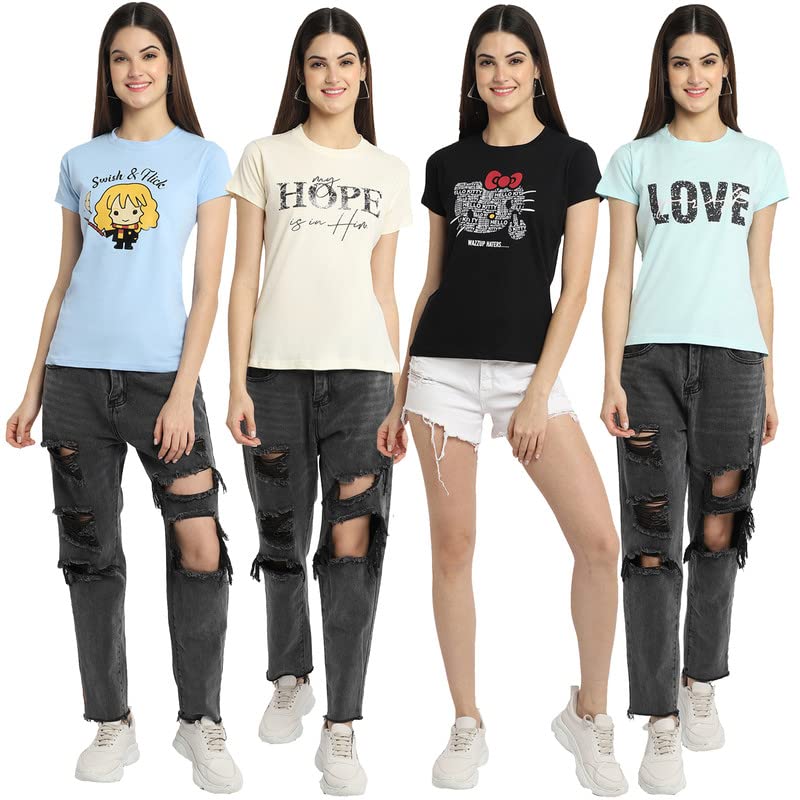 Image of Preneum Women's Cotton Regular Fit Graphic Stylish Printed Short Sleeves Casual T-Shirt |Trend & Styles