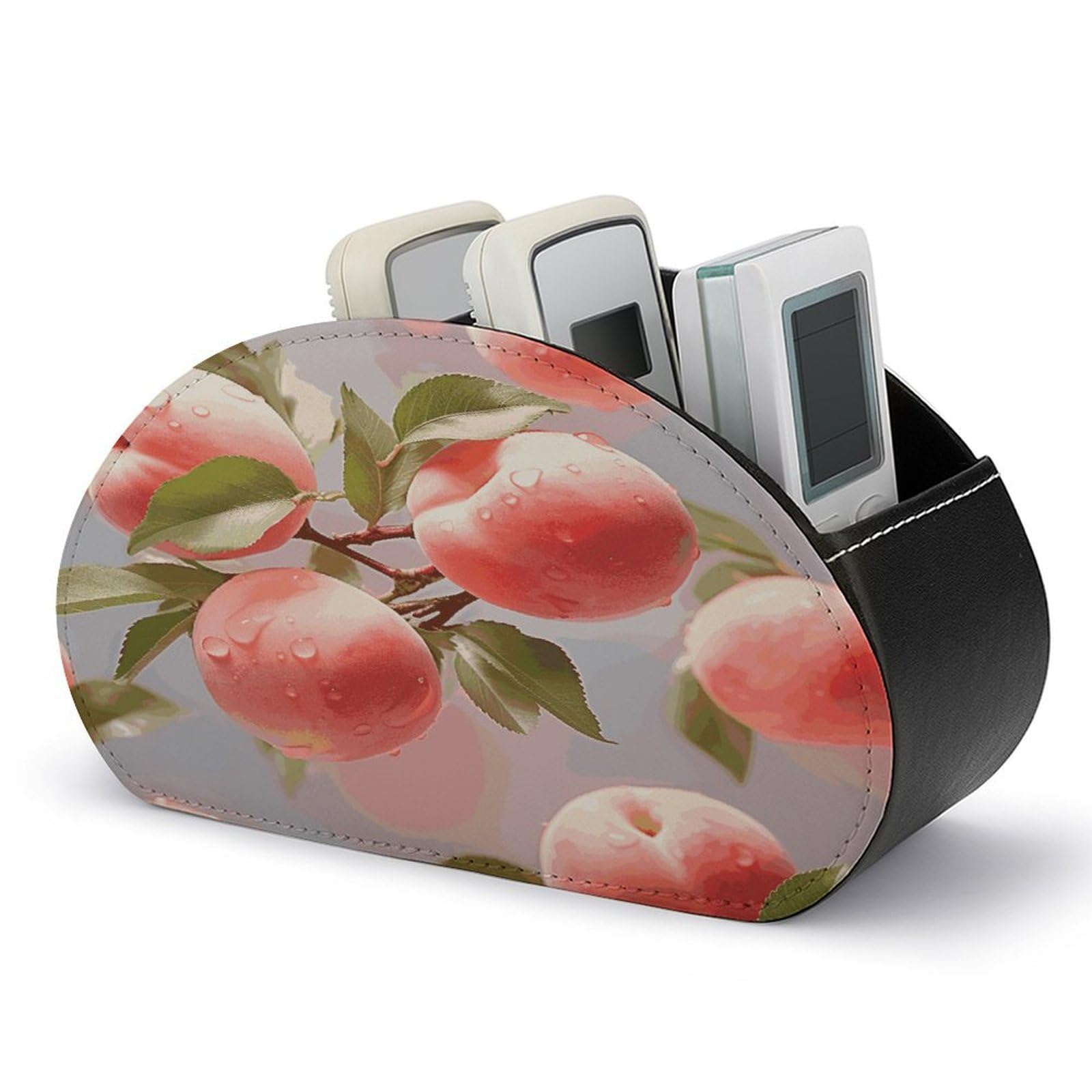 FekiLoot Pink Peach TV Remote Control Holder with 5 Compartments Multi-functional Leather Bedside Table Remote Caddy Desktop Storage Box for Store Pen Controller Media Player Cosmetic