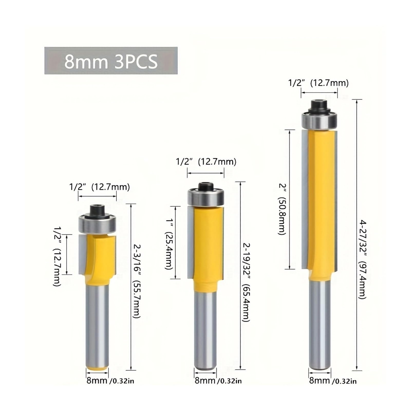 Juego de brocas enrutador carburo 8mm, 3 uds., grabado profesional corte bordes for herramientas carpintería