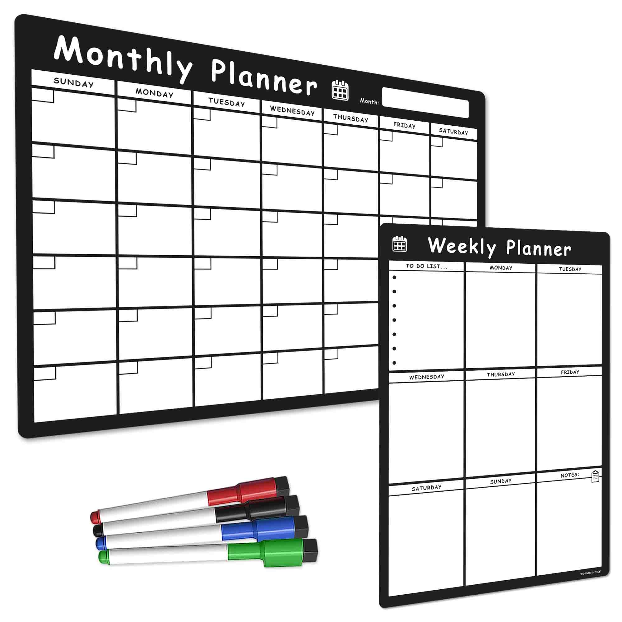 TMS Magnetic Weekly Planner and Monthly Calendar Set | Whiteboard for Organising Your Week, to Do List, Shopping and Meal Planning | for Home, Office, School | with 4 Magnetic Dry Wipe Pens