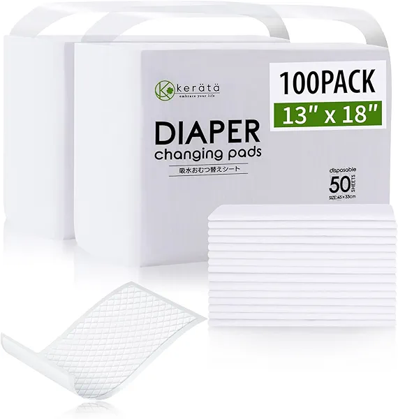 kerätä Disposable Changing Pads for Baby, 100 Pack Disposable Changing Pad Liners, Waterproof Disposable Underpads, Ultra Absorbent Super Soft Breathable Diaper Changing Mat 13 x 18 in